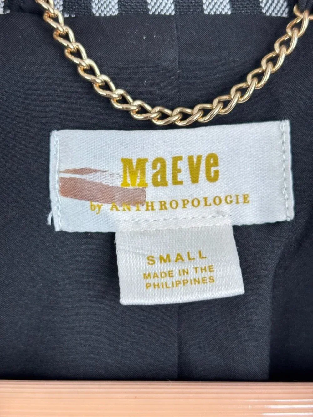 Maeve Anthropologie Long Blazer S Black White Gingham Oversized Double Breasted